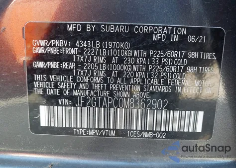 2021 Subaru Crosstrek Premium from USA, damaged, VIN JF2GTAPC0M8362902